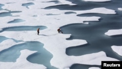 FILE -- The crew of the U.S. Coast Guard Cutter Healy, during its ICESCAPE mission, retrieves supplies in the Arctic Ocean, July 12, 2011.