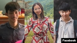 លោក លី ចាន់​ដារ៉ា​វុទ្ធ កញ្ញា ស៊ុន រដ្ឋា ​លោក សិដ្ឋ​ ឈីវ​លី​ម៉េង (រាប់​ពី​ឆ្វេង) ​ជាយុវជន​បរិស្ថាន ដែល​ត្រូវ​បាន​អាជ្ញាធរ​ចាប់​ខ្លួន​នៅ​រាជធានី​ភ្នំពេញ ពី​បទ​ចោទ«រួម​គំនិតក្បត់»។ (រូបថត​ពី​ Facebook/Mother Nature Cambodia)