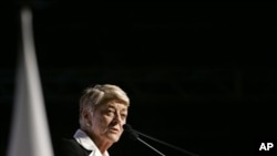 Former vice-presidential candidate Geraldine Ferraro address attendees at the Women's Summit 2008 on the Bryant University campus in North Smithfield, Rhode Island, March 13, 2008 (file photo)