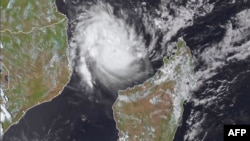 This image taken and released on Dec. 14, 2024, by the Cooperative Institute for Research in the Atmosphere at Colorado State University shows Tropical Cyclone Chido over Mayotte, center, west of Madagascar and east of Mozambique.