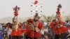 Men from the Dogon ethnic group dance during the Ogobagna Masked Dance ceremony in Bamako on January 22, 2024.