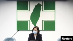 Taiwan President Tsai Ing-wen speaks to the media in Taipei, Taiwan, Aug. 12, 2020. 