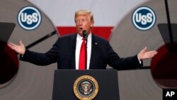 President Donald Trump speaks at the United States Steel Granite City Works plant, July 26, 2018, in Granite City, Ill. 