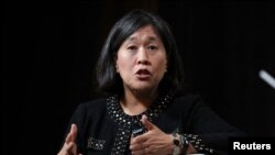 资料照：2023年10月12日，美国贸易代表戴琪在纽约Axios BFD的一个活动上发表讲话。