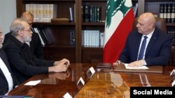 جوزف عون، رئیس جمهوری لبنان،‌ در دیدار با علی لاریجانی، دبیر شورای عالی امنیت ملی جمهوری اسلامی (عکس: صفحه فیسبوک ریاست جمهوری لبنان) 