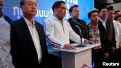 Uttama Savanayana, Palang Pracharat Party leader, holds a news conference during the general election in Bangkok, Thailand, March 24, 2019.