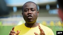L'ex-président de la Fédération ghanéenne de football, Kwesi Nyantakyi, lors d'une interview au stade Rei Pele de Maceio, le camp d'entraînement de la base du Ghana, le 23 juin 2014.