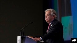 UN Secretary-General Antonio Guterres speaks during the opening ceremony of the COP26 U.N. Climate Summit, in Glasgow, Scotland, Nov. 1, 2021.