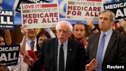 Democratic U.S. presidential candidate U.S. Sen. Bernie Sanders (I-VT) speaks at a news conference to introduce the Medicare for All Act of 2019 on Capitol Hill in Washington, April 10, 2019.