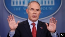 EPA Administrator Scott Pruitt speaks to the media during the daily briefing in the Brady Press Briefing Room of the White House in Washington, June 2, 2017.