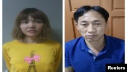 Nghi phạm người Việt Nam Đoàn Thị Hương (trái) và nghi phạm người Bắc Triều Tiên (phải) trong vụ ám sát ông Kim Jong Nam tại Malaysia. 