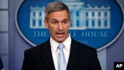 File - Acting Director of United States Citizenship and Immigration Services Ken Cuccinelli, speaks during a briefing at the White House. He recently has suggested changes to the refugee acceptance program. (AP)
