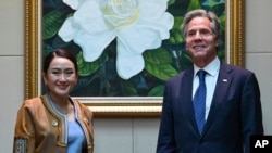 Thai Prime Minister Paetongtarn Shinawatra meets with U.S. Secretary of State Antony Blinken during the Association of Southeast Asian Nations Summit in Vientiane, Laos, on Oct. 10, 2024.