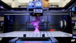 FILE - A 3-D desktop printer is seen on display at the International Consumer Electronics Show in Las Vegas, Nevada.