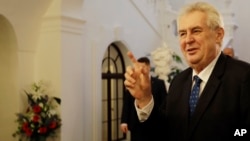 FILE - Czech Republic's President Milos Zeman arrives for a parliamentary session in Prague, Czech Republic, Feb. 21, 2017. 