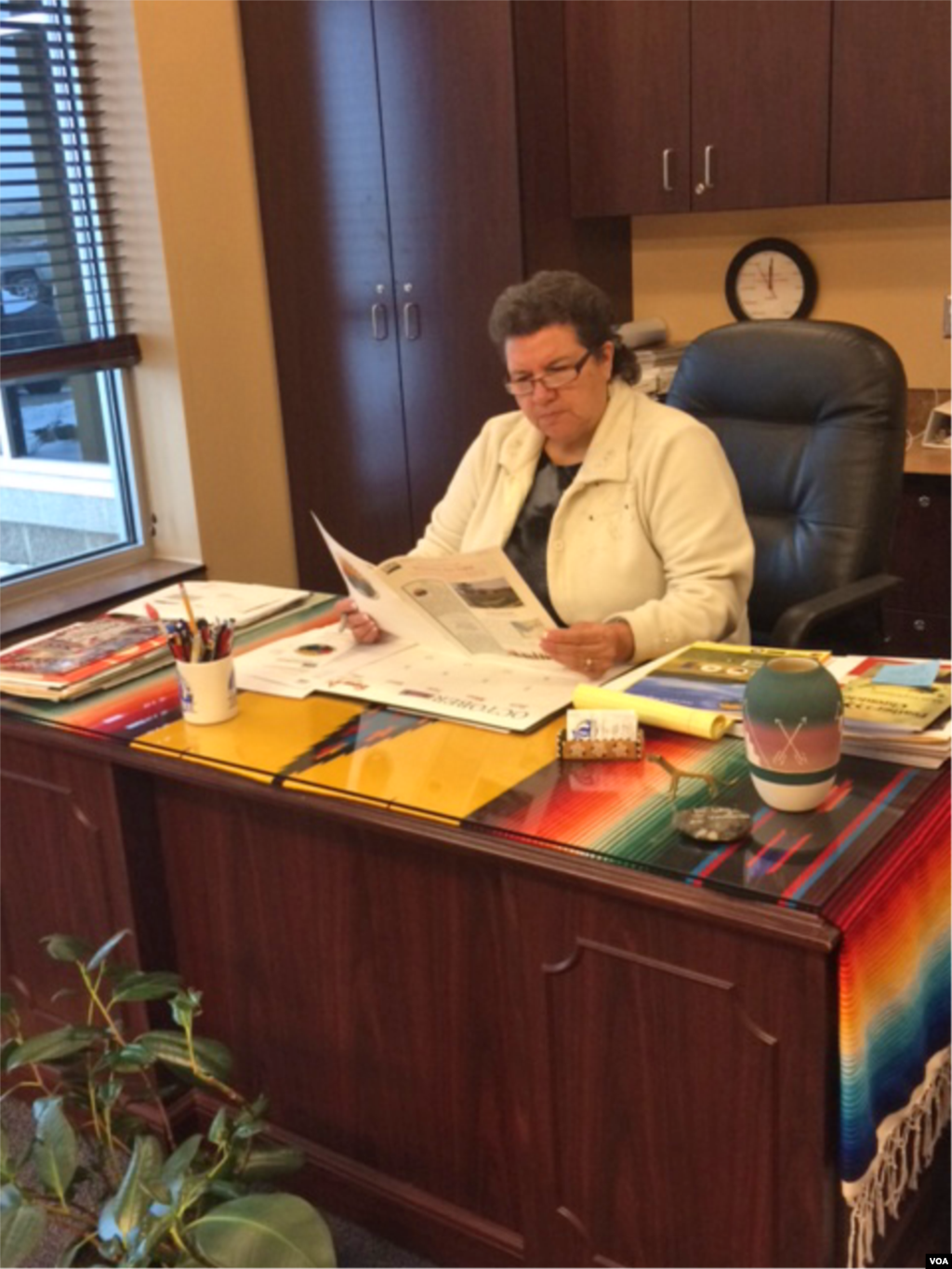 Dr. Laurel Vermillion, Sitting Bull College President, Fort Yates, North Dakota, Dec. 1, 2014. (Aru Pande/VOA)