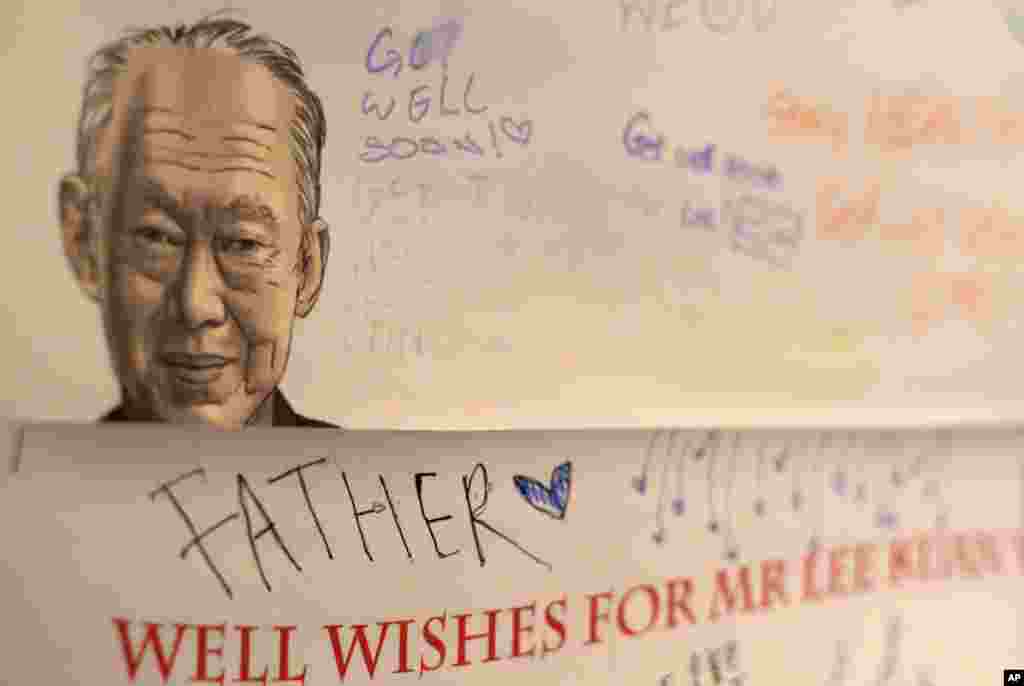 This get well card was left at the hospital where Lee Kuan Yew was treated for the last weeks before his death, Singapore, March 21, 2015.