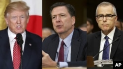 From left, President Donald Trump, former FBI Director James Comey and acting FBI Director Andrew McCabe.