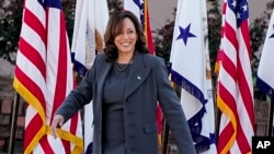 អនុប្រធានាធិបតី​សហរដ្ឋ​អាមេរិក​​អ្នក​ស្រី Kamala Harris​ ដើរ​នៅ​លើ​ឆាក​ក្នុង​ទីក្រុង Selma រដ្ឋ Atlanta (AP Photo/Mike Stewart)