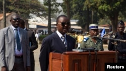 Central African Republic interim president Alexandre Nguendet gives a speech at the Gendarmerie headquarters in Bangui, Jan. 13, 2014. 