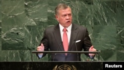 Jordan's King Abdullah II addresses the 73rd session of the United Nations General Assembly at U.N. headquarters in New York, Sept. 25, 2018.