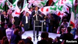 Democratic Party leader Matteo Renzi speaks during the final rally ahead of March 4 elections, in Florence, Italy, March 2, 2018. 
