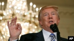 President Donald Trump speaks during a "Made in America," product showcase featuring items created in each of the U.S. 50 states, at the White House, July 17, 2017, in Washington. 