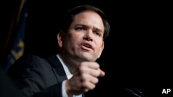 FILE - Republican presidential candidate Sen. Marco Rubio, R-Fla., speaks at the Georgia Republican Convention.