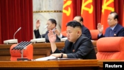 North Korean leader Kim Jong-Un presides over a plenary meeting of the Central Committee of the Workers' Party of Korea in Pyongyang, March 31, 2013.