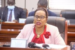 Zimbabwe Information Minister Monica Mutsvangwa speaks to reporters in Harare, March 2, 2021. (Columbus Mavhunga/VOA)