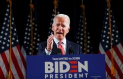 FILE - Democratic U.S. presidential candidate Joe Biden speaks at an event in Wilmington, Delaware, March 12, 2020.