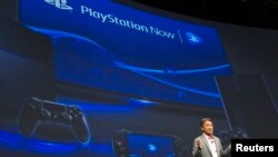 President and CEO of Sony Corporation Kazuo Hirai talks about the Sony Playstation and related services at a Sony news conference during the 2015 International Consumer Electronics Show (CES) in Las Vegas, Nevada, Jan. 5, 2015. 
