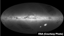 An all-sky view of stars in our Galaxy – the Milky Way – and neighboring galaxies, based on the first year of observations from ESA’s Gaia satellite, from July 2014 to September 2015.