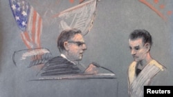 جیک ڈگلس بوسٹن کی وفاقی عدالت میں۔ اسکیچ