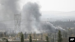 Smoke rises in the countryside of Damascus, Syria, on Oct 30, 2021, following what Syrian state media said was an Israeli airstrike.