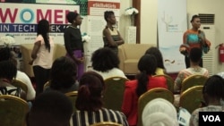 Women gather for Women In Tech Africa, a network of 5,000 women in 30 African countries working to push conversations about the importance of women in technology and leadership positions. (S. Knott/VOA)