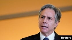 US Secretary of State Antony Blinken speaks at the State Department in Washington, Feb.1, 2022.