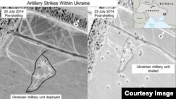 A U.S. government satellite image alleges firing of rockets from Russian onto Ukrainian territory.