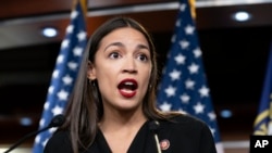 Rep. Alexandria Ocasio-Cortez, D-N.Y., speaks during a news conference at the Capitol in Washington, July 15, 2019. 