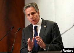 U.S. Secretary of State Antony Blinken speaks during a joint press availability at the Quad meeting of foreign ministers in Melbourne, Australia, Feb. 11, 2022.
