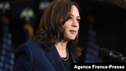 La vicepresidenta de EE. UU., Kamala Harris, habla en el sindicato Ironworkers Local 5 en Upper Marlboro, Maryland, el 4 de febrero de 2022.