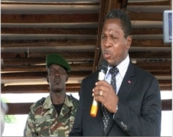 Cameroon's Minister of Territorial Administration, Paul Atanga Nji, speaks in Garoua Boulai, Cameroon, Oct. 23, 2019. (Moki Edwin Kindzeka/VOA)
