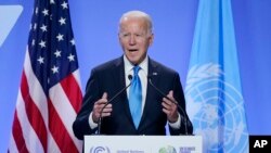 El presidente de EE. UU., Joe Biden, ofrece una conferencia de prensa el martes 2 de noviemre de 2021 en Glasgow, Escocia, durante la Cumbre Climática COP26.