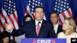 Republican presidential candidate Ted Cruz, accompanied by his wife, Heidi, officially suspends his White House bid in Indianapolis, after suffering defeat in the Indiana GOP primary, May 3, 2016.