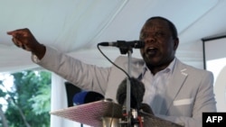 Zimbabwe's Prime Minister Morgan Tsvangirai addresses a meeting with representatives of civic groups in Harare on February 13, 2013, during which announced the date for a referendum on the constitution. 