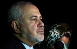 FILE - Iranian Foreign Minister Mohammad Javad Zarif speaks to the media after arriving at Viru Viru International Airport in Santa Cruz, Bolivia, July 23, 2019.