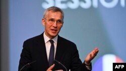 Генералниот секретар на НАТО зборува за време на Парламентарното собрание на НАТО во Софија на 27 мај 2024 година (Фото: АФП)