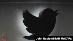 FILE - A view of Twitter logo as seen in from its Chelsea office on May 13, 2020 in New York City. 