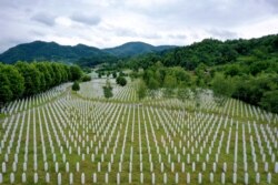 Gravestones are lined up at the memorial cemetery in Potocari, near Srebrenica, Bosnia, July 7, 2020.