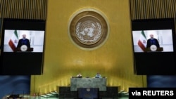 President of Islamic Republic of Iran Hassan Rouhani speaks virtually during the 75th annual U.N. General Assembly in the Manhattan borough of New York City, New York, Sept. 22, 2020.